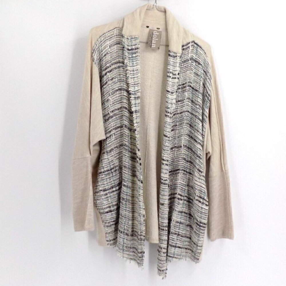 Anthropologie Dolan Left Coast Tweed Cardigan Twinkled Open Knit Beige Size M